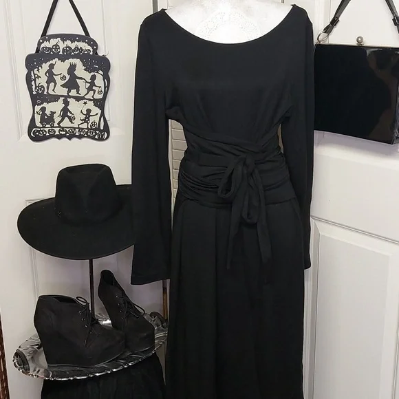 Black Long Sleeve Dress With Fabric Wrap Waist Talbots Large - Picture 3 of 11